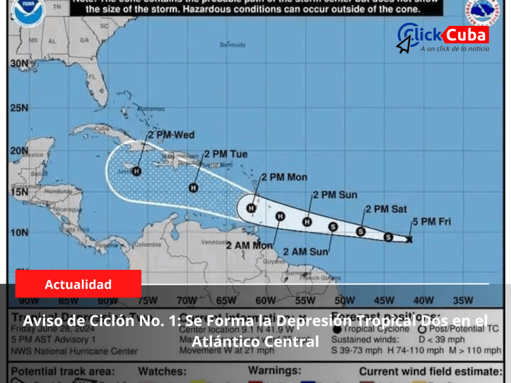 Aviso de Ciclón No. 1: Se Forma la Depresión Tropical Dos en el Atlántico&nbsp;Central