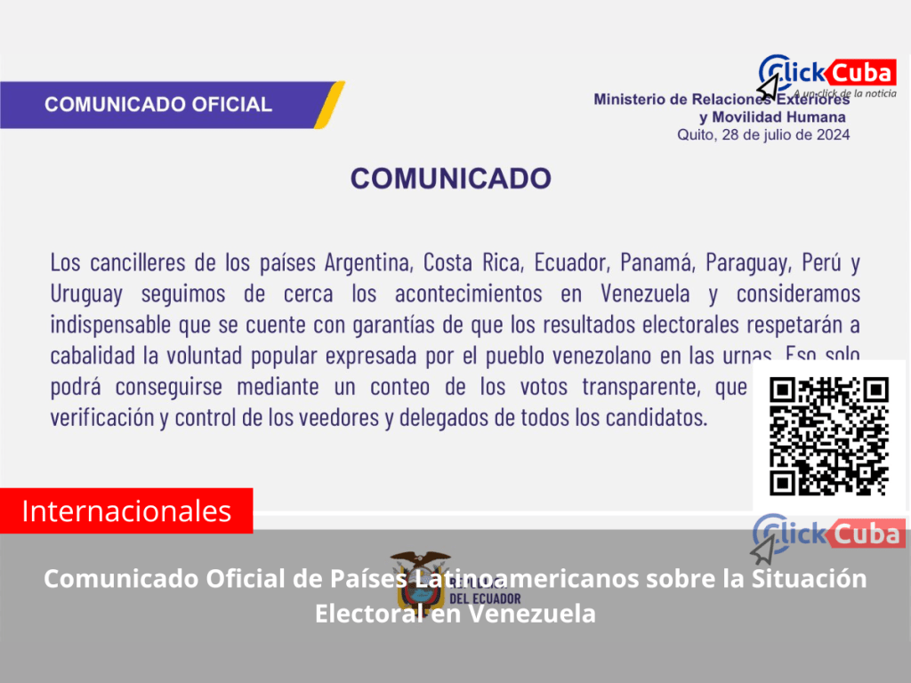 Comunicado Oficial de Países Latinoamericanos sobre la Situación Electoral en&nbsp;Venezuela