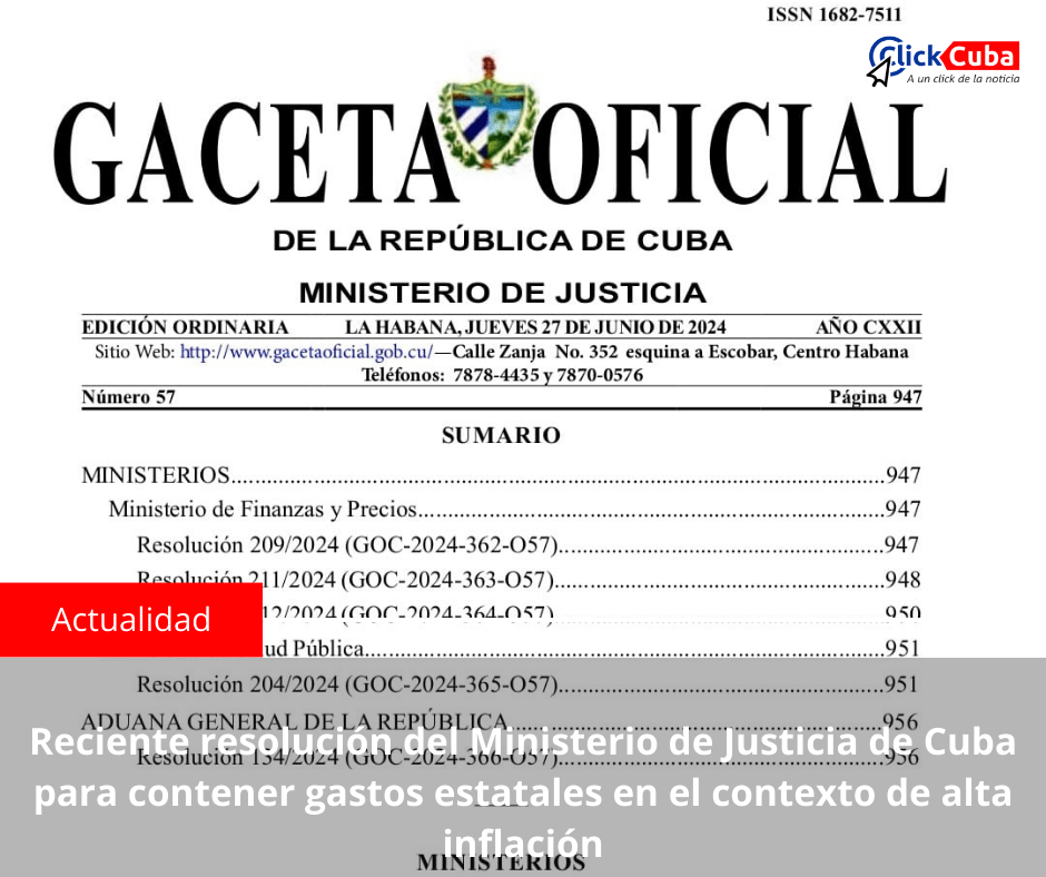 Reciente resolución del Ministerio de Justicia de Cuba para contener gastos estatales en el contexto de alta&nbsp;inflación