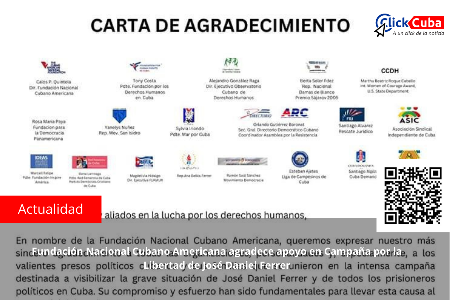 Fundación Nacional Cubano Americana agradece apoyo en Campaña por la Libertad de José Daniel Ferrer