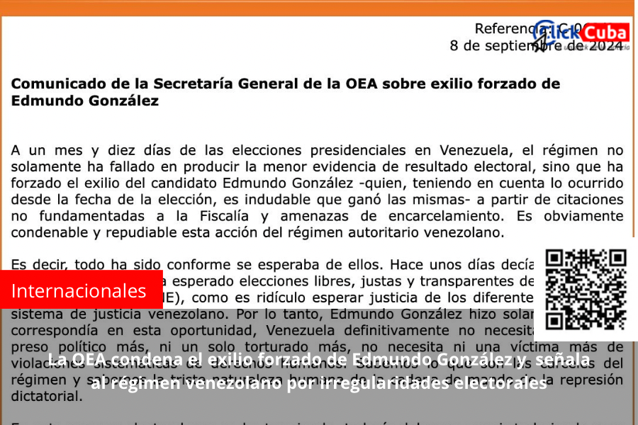 La OEA condena el exilio forzado de Edmundo González y señala al régimen venezolano por irregularidades electorales