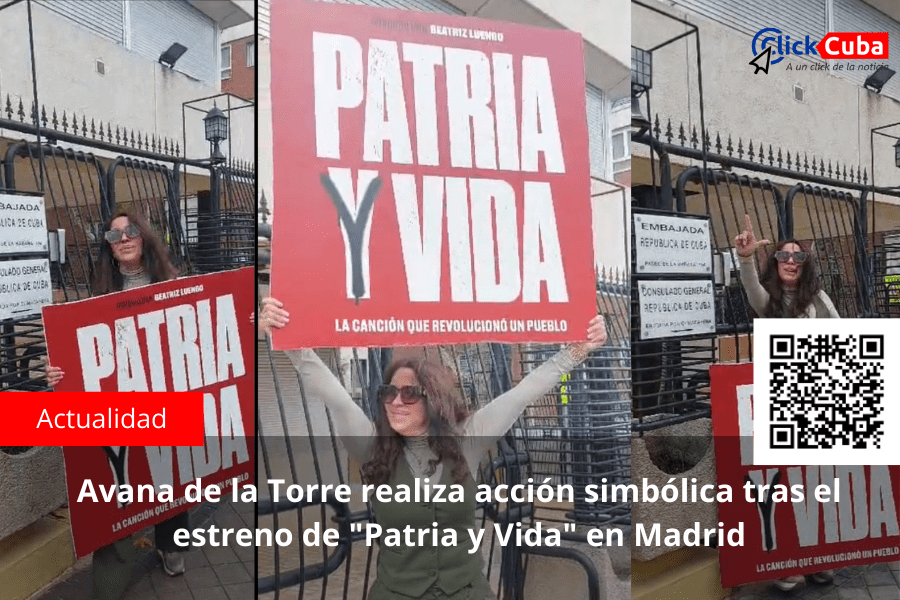 Avana de la Torre realiza acción simbólica tras el estreno de «Patria y Vida» en&nbsp;Madrid