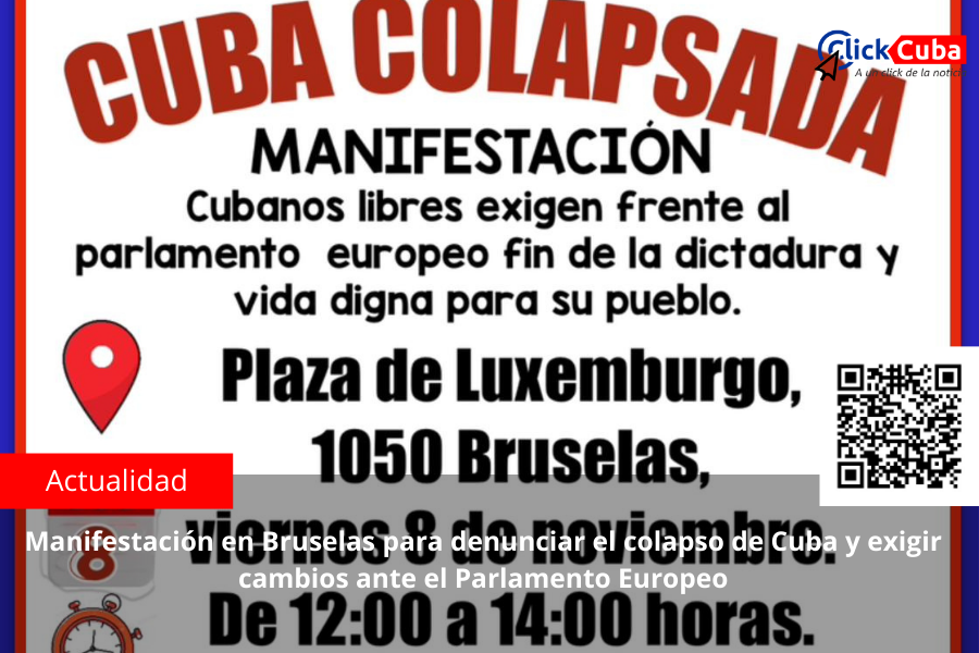 Manifestación en Bruselas para denunciar el colapso de Cuba y exigir cambios ante el Parlamento Europeo