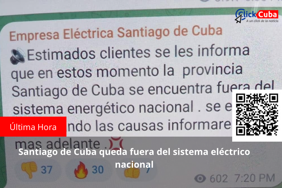 Santiago de Cuba queda fuera del sistema eléctrico nacional