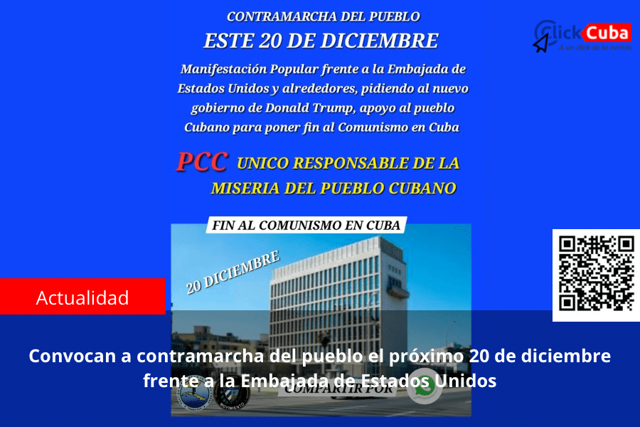 Convocan a contramarcha del pueblo el próximo 20 de diciembre frente a la Embajada de Estados&nbsp;Unidos
