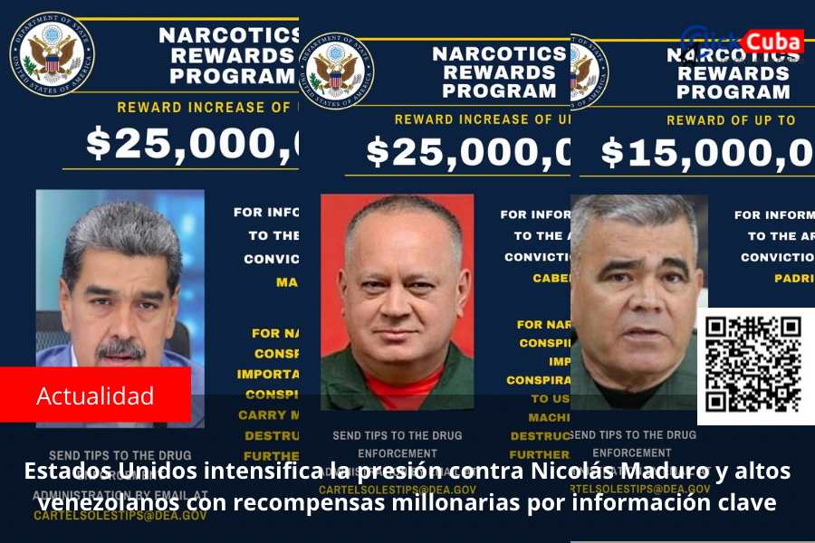 Estados Unidos intensifica la presión contra Nicolás Maduro y altos funcionarios venezolanos con recompensas millonarias por información clave