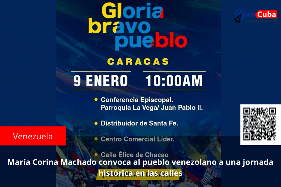 María Corina Machado convoca al pueblo venezolano a una jornada histórica en las&nbsp;calles