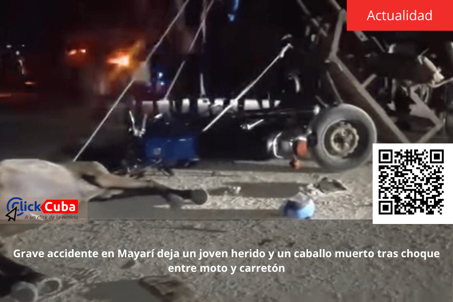 Grave accidente en Mayarí deja un joven herido y un caballo muerto tras choque entre moto y&nbsp;carretón