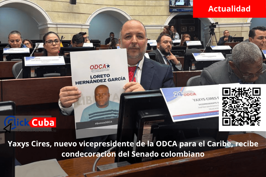Yaxys Cires, nuevo vicepresidente de la ODCA para el Caribe, recibe condecoración del Senado&nbsp;colombiano