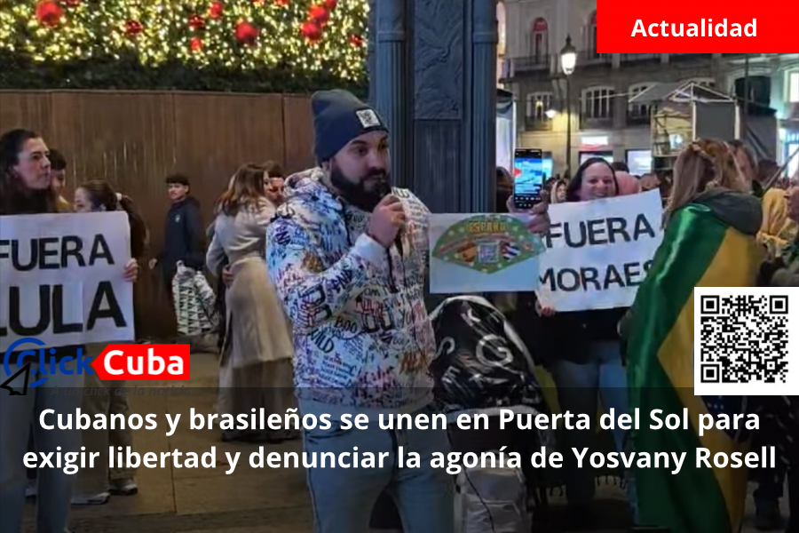 Cubanos y brasileños se unen en Puerta del Sol para exigir libertad y denunciar la agonía de Yosvany&nbsp;Rosell