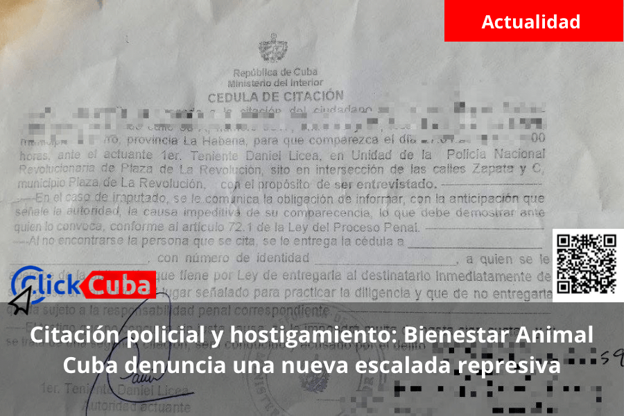 Citación policial y hostigamiento: Bienestar Animal Cuba denuncia una nueva escalada&nbsp;represiva