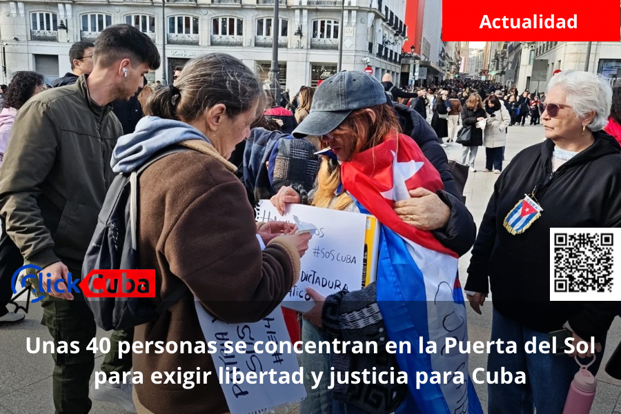 Unas 40 personas se concentran en la Puerta del Sol para exigir libertad y justicia para&nbsp;Cuba