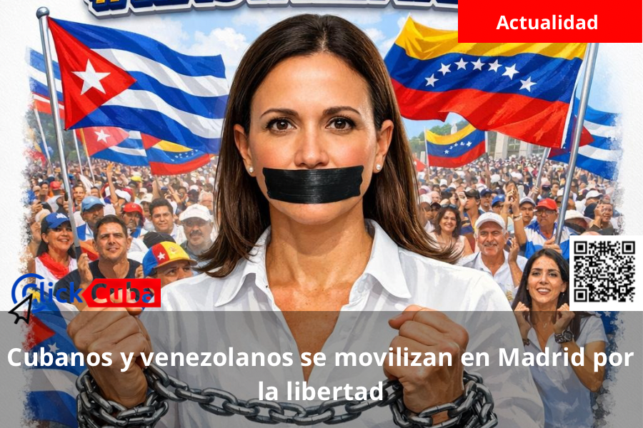 Cubanos y venezolanos se movilizan en Madrid por la&nbsp;libertad