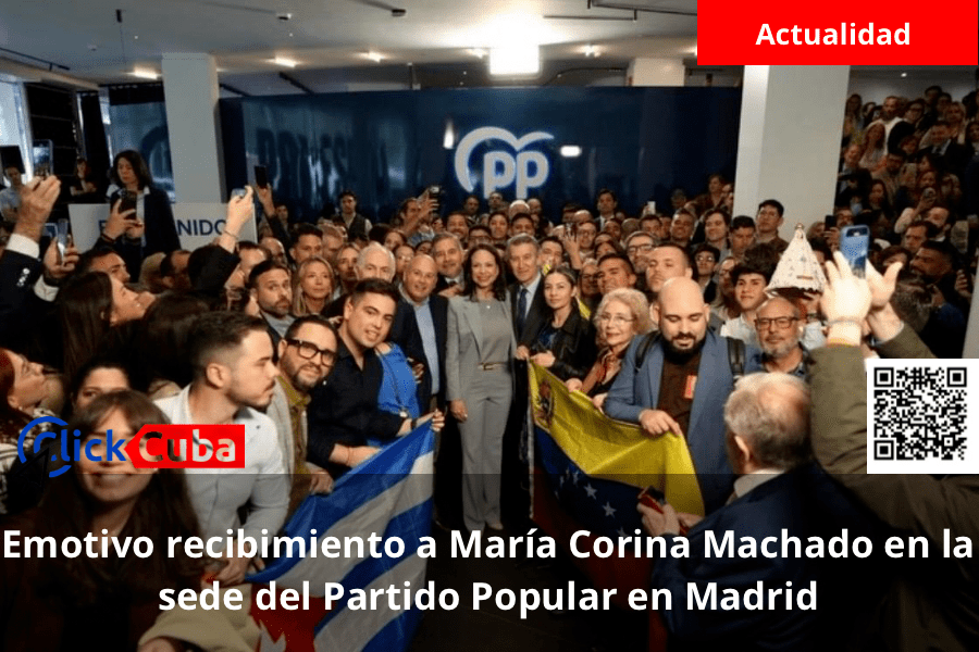 Emotivo recibimiento a María Corina Machado en la sede del Partido Popular en&nbsp;Madrid