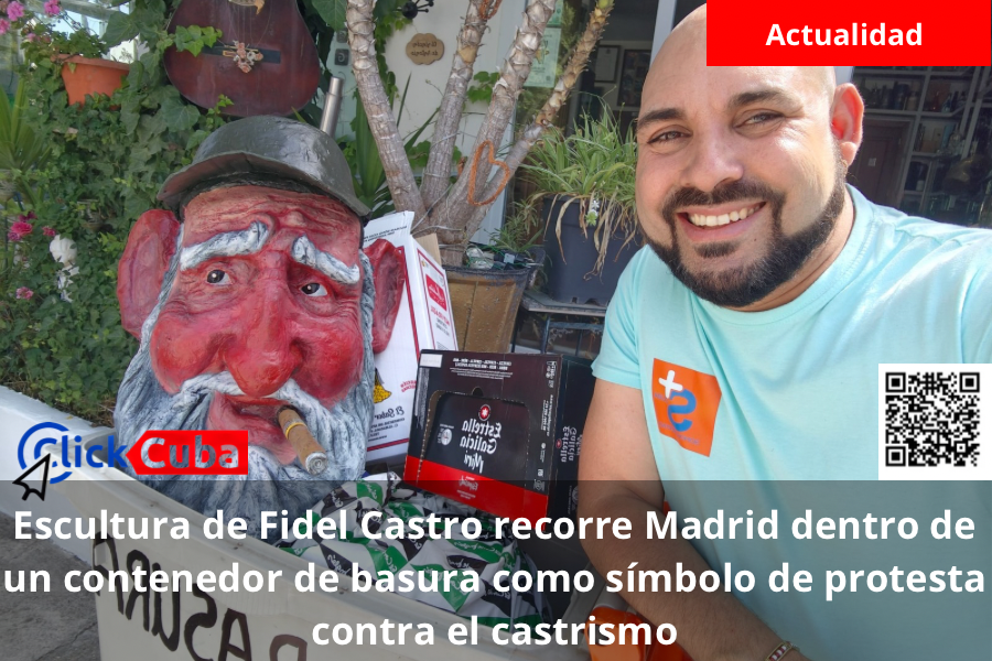 Escultura de Fidel Castro recorre Madrid dentro de un contenedor de basura como símbolo de protesta contra el&nbsp;castrismo