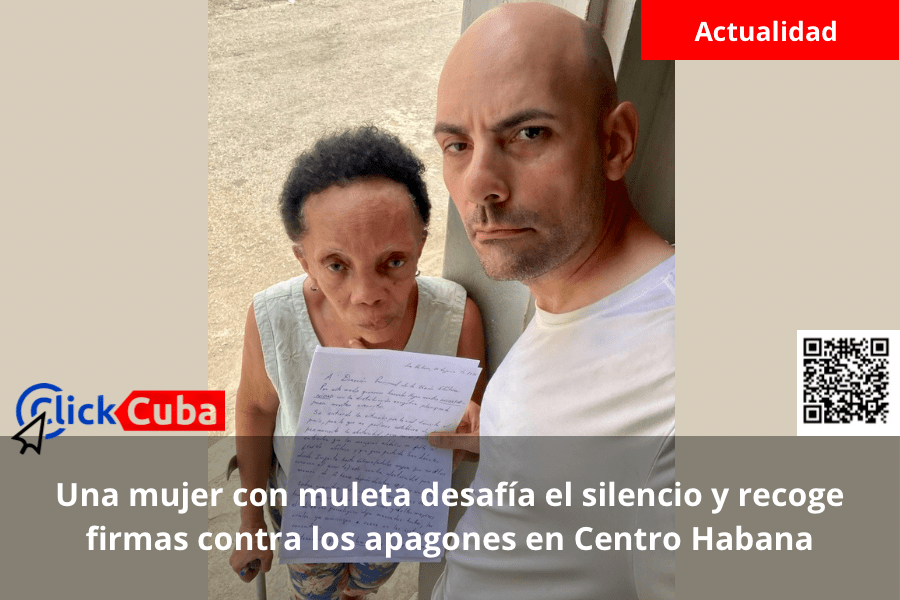 Una mujer con muleta desafía el silencio y recoge firmas contra los apagones en Centro Habana