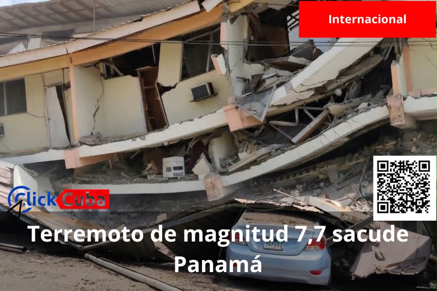 Terremoto de magnitud 7,7 sacude Panamá, portada de ClickCuba con imagen de un derrumbe difundida por TN